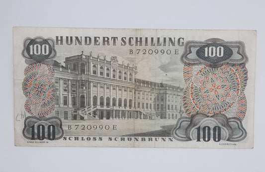 1960 - Austria, Austrian National Bank - 100 Austrian Schilling Banknote Serial No. B 720990 E