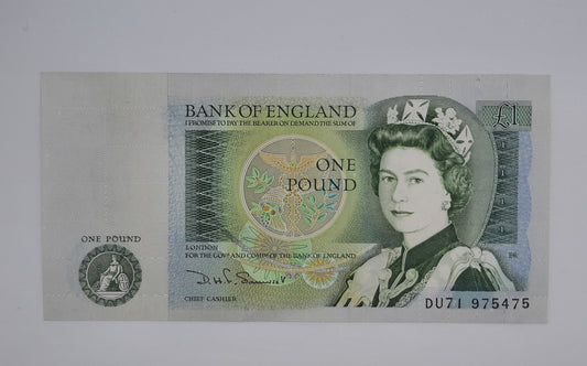 1981 Bank of ENGLAND, United Kingdom - £1 (One) British Pound Banknote, Serial No. DU71 975475