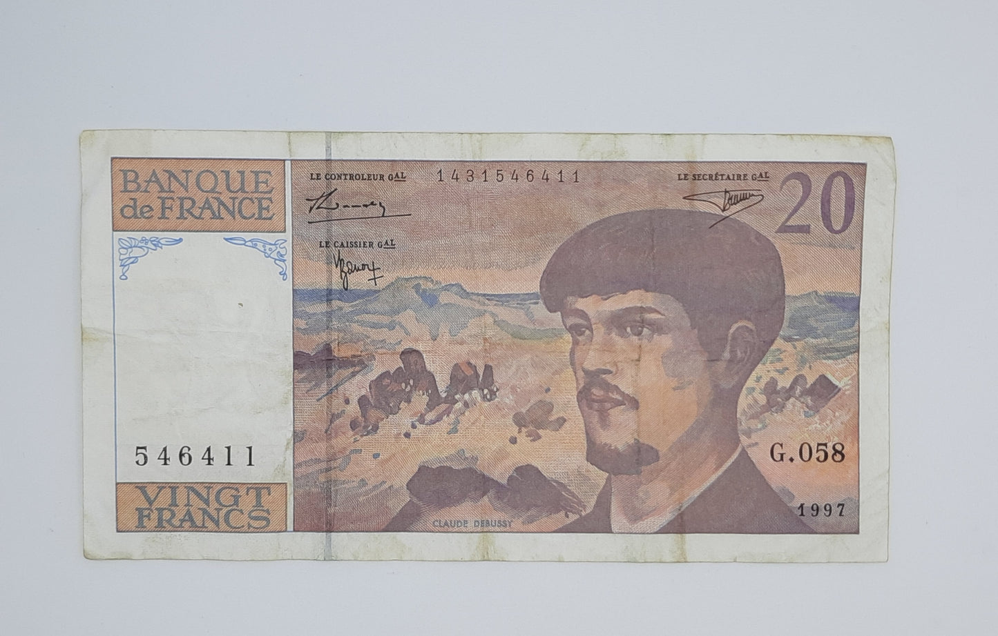 1997 Banque De France - 20 (Twenty) French Francs Banknote Serial No. G058 546411