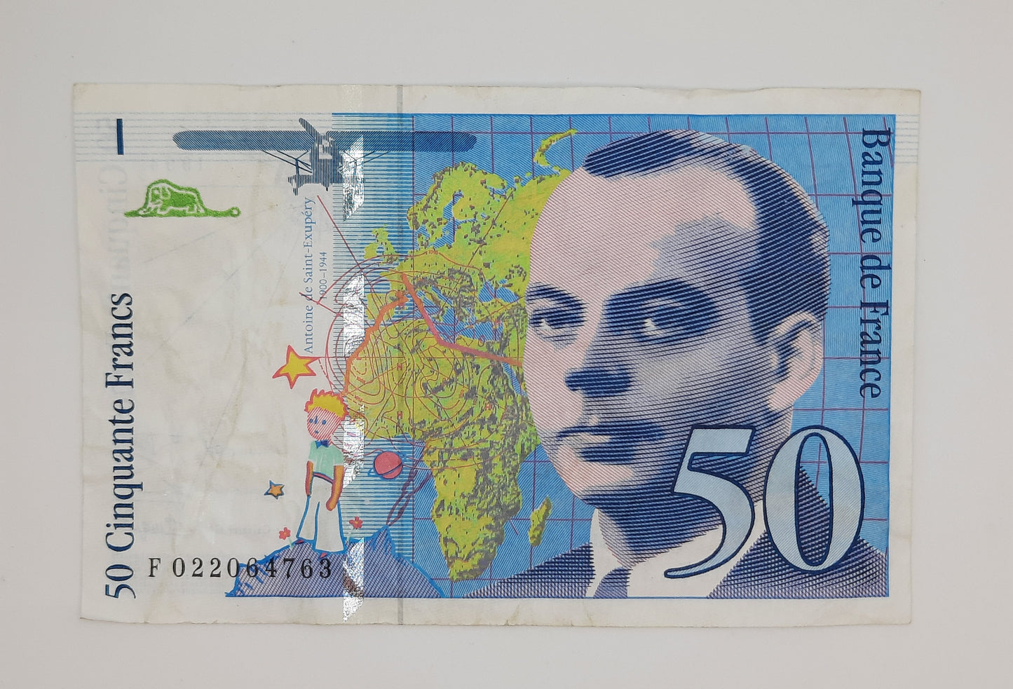 1994 Banque De France - 50 (Fifty) French Francs Banknote Serial No. F 022064763