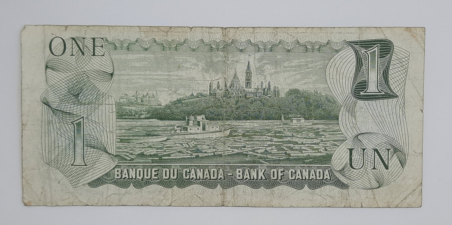1973 Bank of Canada /  Banque Du Canada - 1 (One) Canadian Dollar CAD Banknote Serial No. ALH 7878433