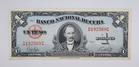 1949 Banco Nacional De Cuba - 1 (One) Peso Banknote Serial No. D 1925XX C P-75