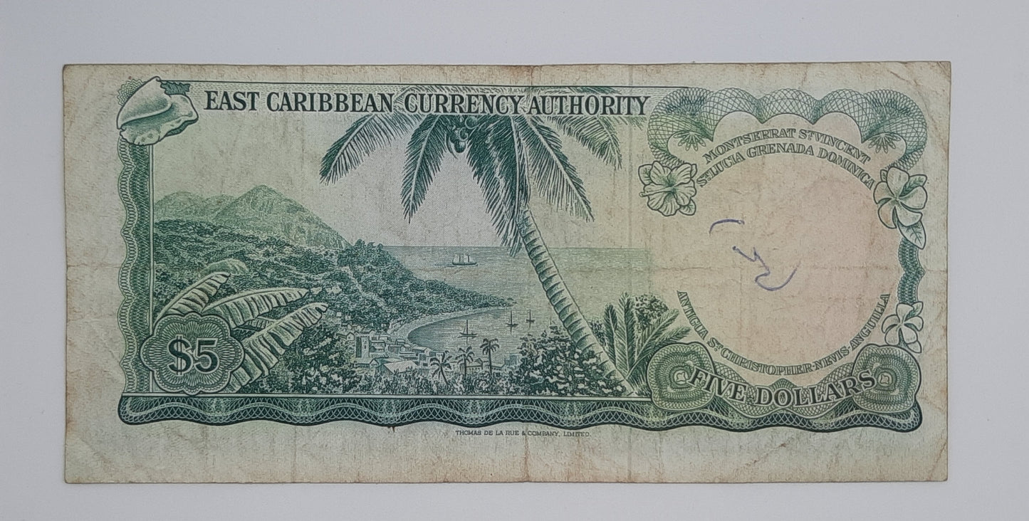 1965 Eastern Caribbean Currency Authority  - $5 Dollars Banknote REPLACEMENT Banknote Serial No Z1 295734