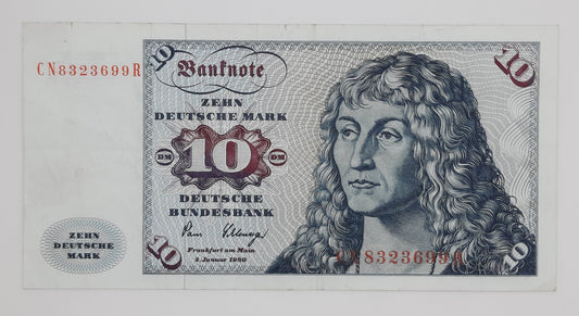1980 Federal Republic of Germany BRD - 10 (Ten) German Mark Banknote Serial No. CN 8323699 R