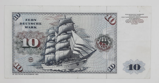 1980 Federal Republic of Germany BRD - 10 (Ten) German Mark Banknote Serial No. CN 8323699 R
