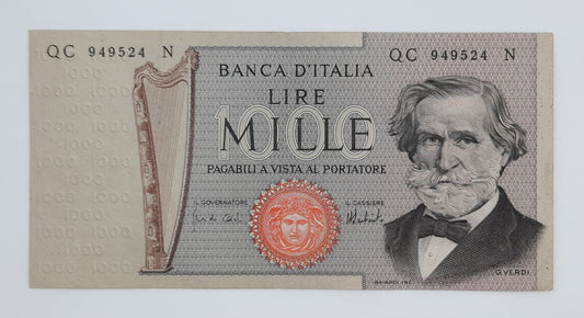 1975 Banca D'Italia, Italy - 1000 Italian Lire ITL Banknote Serial NO. QC 949524 N P-101d