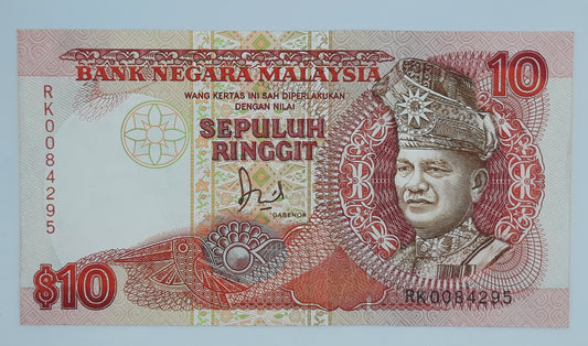 1989 Bank Negara Malaysia - 10 (Ten) Malaysian Ringgit Banknote Serial NO. RK 0084295 P-29