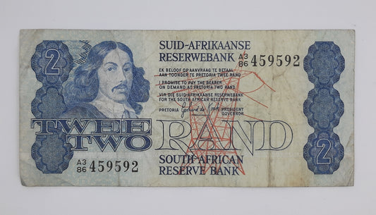 1981 South African Reserve Bank / 2 (Two) South African Rand ZAR Banknote, Bill No. A389 459592 P-118b