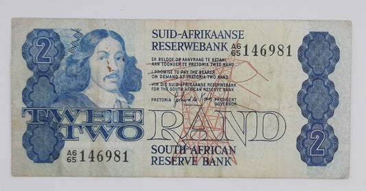 1981 South African Reserve Bank / 2 (Two) South African Rand ZAR Banknote, Bill No. A665 146981 P-118c