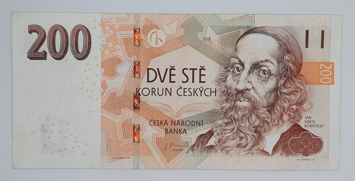 2018 Czech Republic, Ceska Narodni Banka - 200 Czech Korun /Koruna Banknote Serial No. P62 999375 P-19