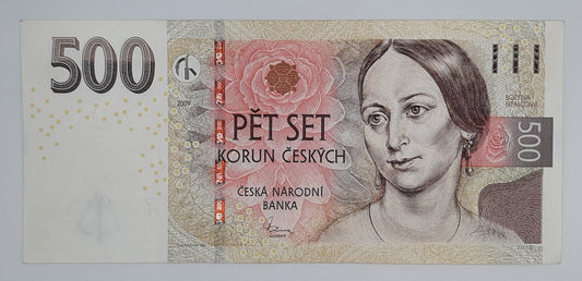 2009 Czech Republic, Ceska Narodni Banka - 500 Czech Korun /Koruna Banknote Serial No. G70 583836 P-24