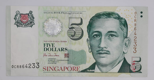 1999 SINGAPORE / Singapura - 5 (Five) Singapore Dollars SGD Banknote Serial No. 0CR 864233 P-39