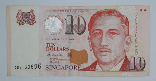 1999 SINGAPORE / Singapura - 10 (Ten) Singapore Dollars SGD Banknote Serial No. 0DV 130696 P-40