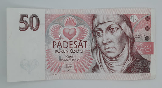 1997 Czech Republic, Ceska Narodni Banka - 50 Czech Korun /Koruna Banknote Serial No. E21 127254 P-17