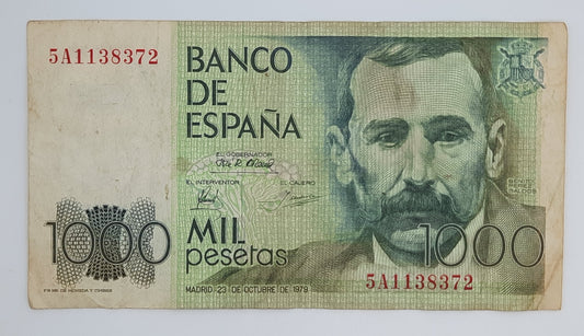 1979 Spain, Banco De Espana - 1000 Spanish Pesetas Banknote ESP Serial No  5A 1138372 P-158