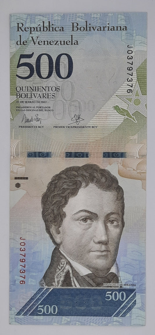 2017 Republica Bolivariana de Venezuela - 500 Bolivares Banknote Serial No. J 03797376 P-94b