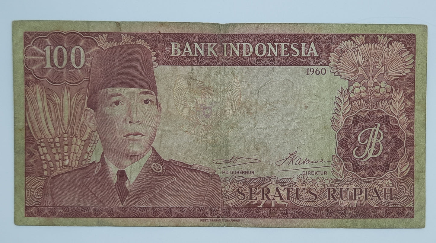 1960 Bank Indonesia - 100 Indonesian New Rupiah Serial No. CAV 088119 P-86
