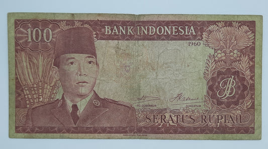 1960 Bank Indonesia - 100 Indonesian New Rupiah Serial No. CAV 088119 P-86