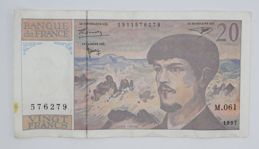 1997 Banque De France - 20 (Twenty) French Francs Banknote Serial No. M061 576279