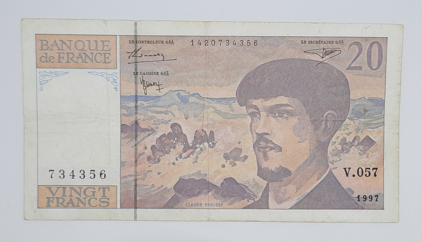 1997 Banque De France - 20 (Twenty) French Francs Banknote Serial No. V057 734356 P-151i