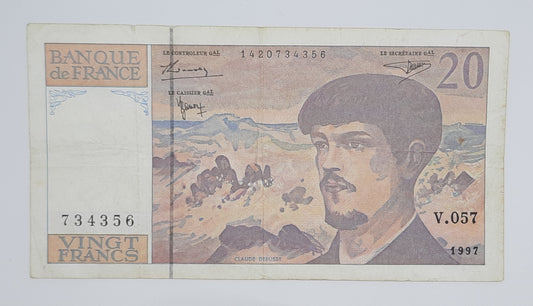 1997 Banque De France - 20 (Twenty) French Francs Banknote Serial No. V057 734356 P-151i