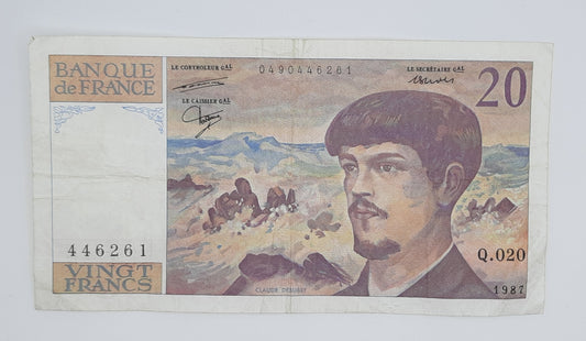1987 Banque De France - 20 (Twenty) French Francs Banknote Serial No. Q020446261 P-151b