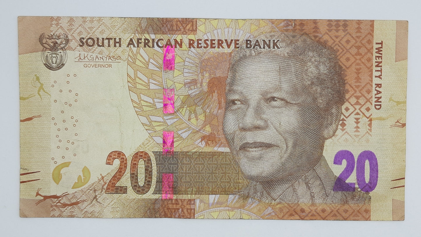2015 South African Reserve Bank / 20 South African Rand ZAR Banknote, Bill No. RV 9290141 B P-139b