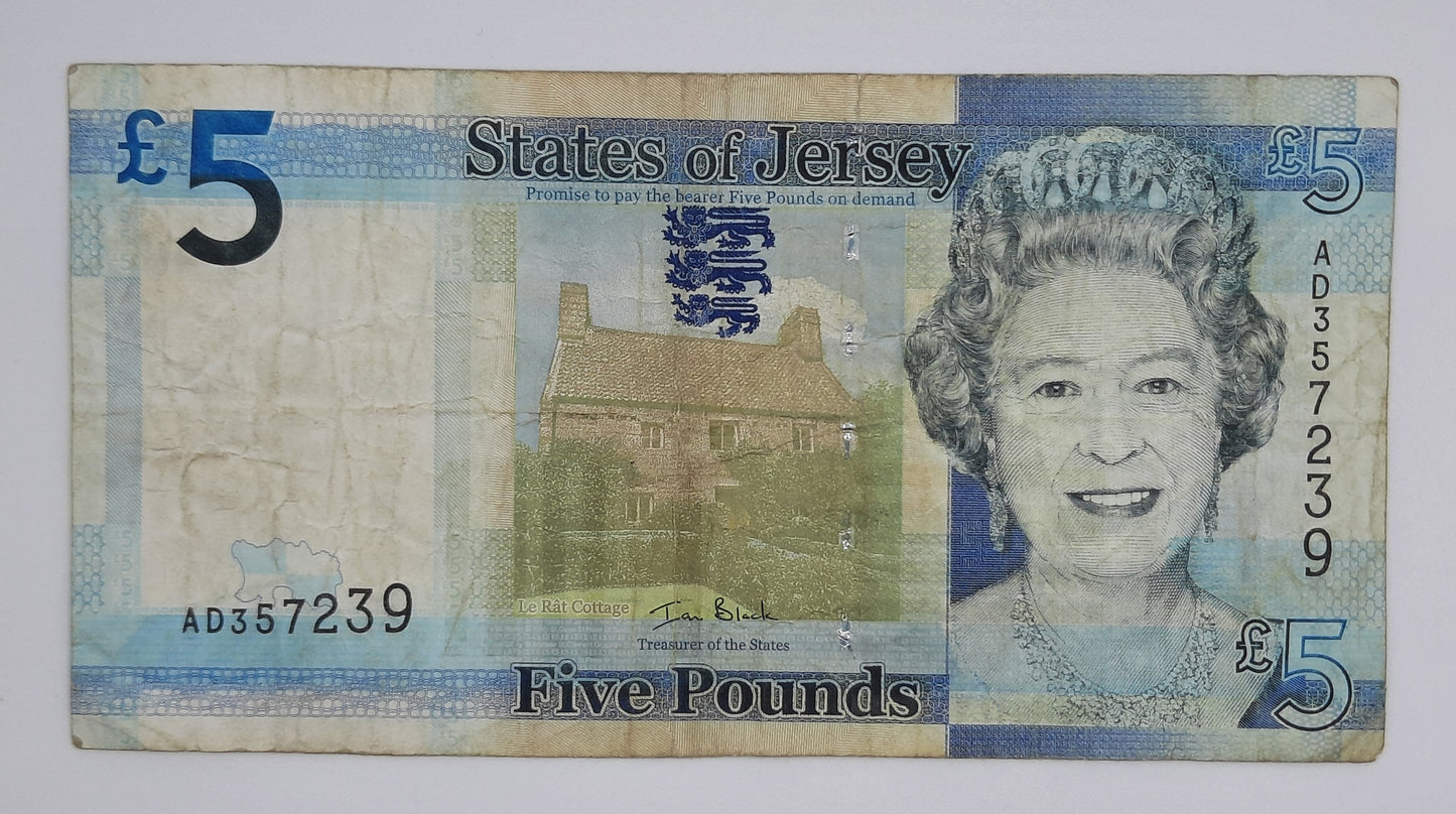 2010 States of Jersey, Channel Islands - 5 (Five) Jersey Pounds Banknote Serial No. AD 357239 P-33