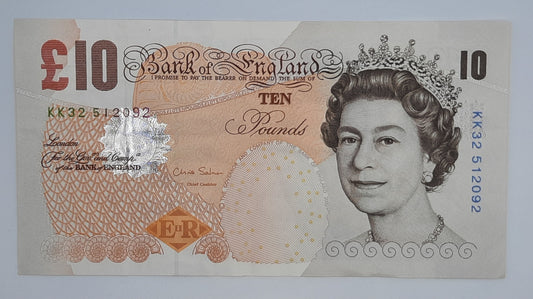 2011 Bank of ENGLAND, UK - £10 (Ten) British Pounds GBP Banknote Serial No. KK32 512092 P-389d