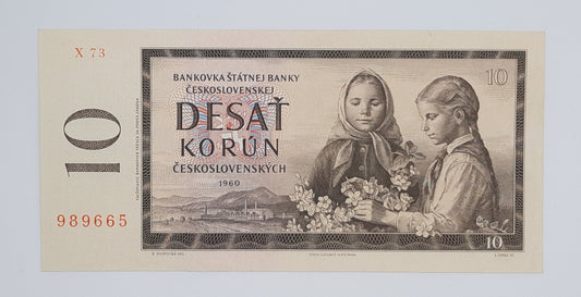 1960 States Bank of Czechoslovakia - 10 (Ten) Korun Banknote, Serial No. X73 989665 P-88