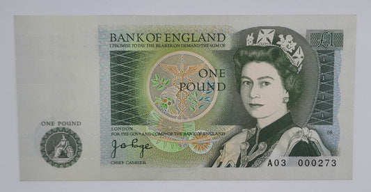 1978 Bank of ENGLAND, UK - £1 (One) British Pound Banknote Serial No.A03 000273 P-377a