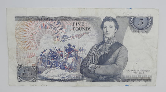 1980 Bank of ENGLAND, UK - £5 (Five) British Pounds GBP Banknote Serial No. NC51 779206 P-378c