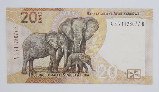 2023 South African Reserve Bank / 20 South African Rand ZAR Banknote Serial No. AB 21128077 P-149