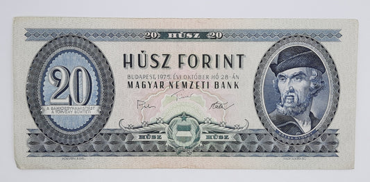 1975 Hungary, Magyar Nemzeti Bank - 20 Hungarian Forint HUF Banknote Serial No. C954 123941 P-169f