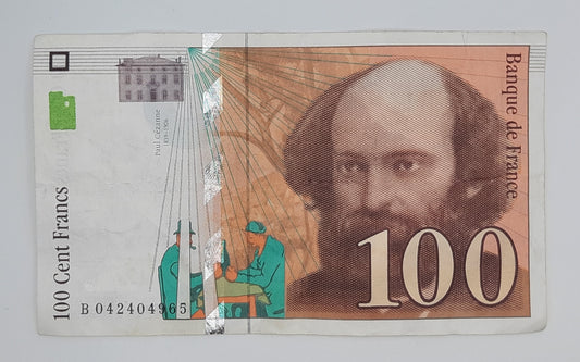 1998 Banque De France - 100 French Francs Banknote Serial No. B 042404965 P-158