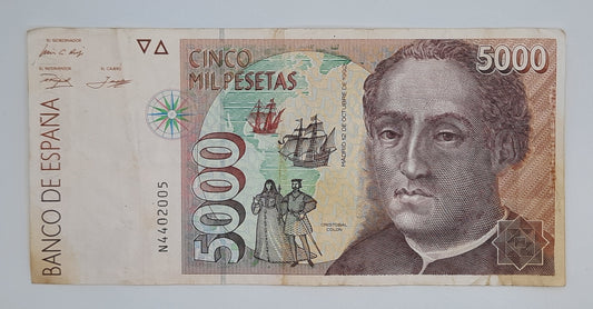 1992 Spain, Banco De Espana - 5000 Spanish Pesetas Banknote ESP Serial No  N 4402005