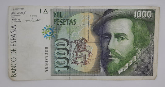 1992 Spain, Banco De Espana - 1000 Spanish Pesetas Banknote ESP Serial No  5R 507308 P-163