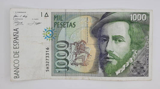 1992 Spain, Banco De Espana - 1000 Spanish Pesetas Banknote ESP Serial No  5H 3273316 P-163