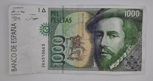 1992 Spain, Banco De Espana - 1000 Spanish Pesetas Banknote ESP Serial No 2K 4510663 P-163