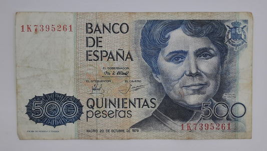 1979 Spain, Banco De Espana - 500 Spanish Pesetas Banknote ESP Serial No 1K 7395261 P-157