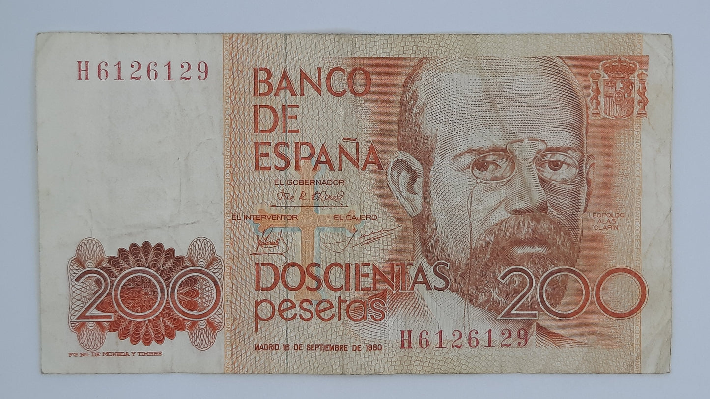 1980 Spain, Banco De Espana - 200 Spanish Pesetas Banknote ESP Serial No H 6126129 P-156