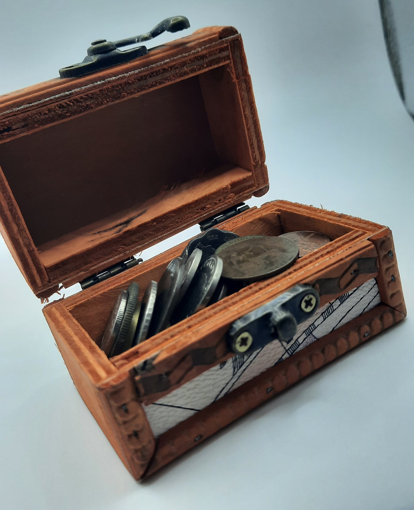 Mini Treasure Chest Starter Set – Wooden Keepsake Box Filled with World Coins
