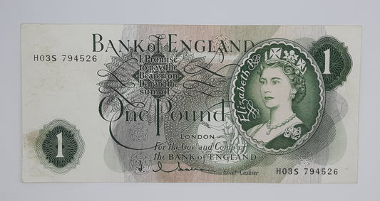 1963 Bank of ENGLAND, UK - £1 (One) British Pound Banknote Serial No. H03S 794526 P-377c