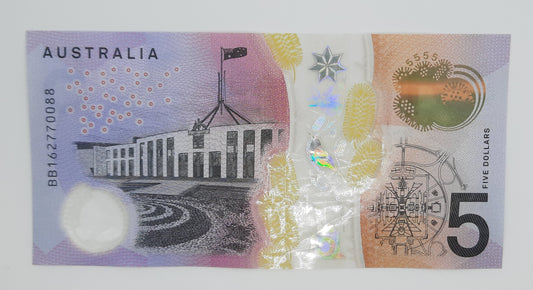 2016 Reserve Bank of Australia - 5 (Five) AUD Australian Dollar Banknote Serial No. BB16277088 P-62a