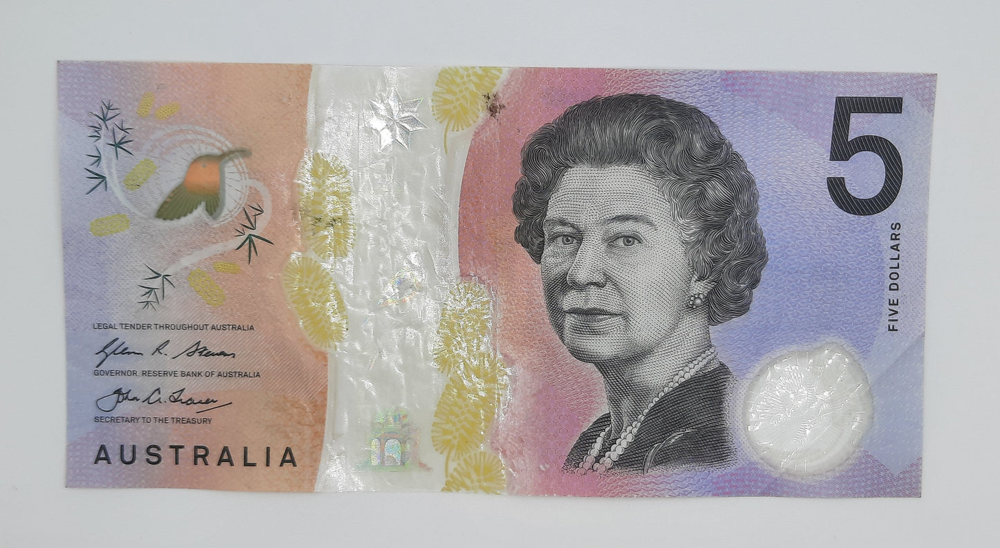 2016 Reserve Bank of Australia - 5 (Five) AUD Australian Dollar Banknote Serial No. CF 160879751 P-62a