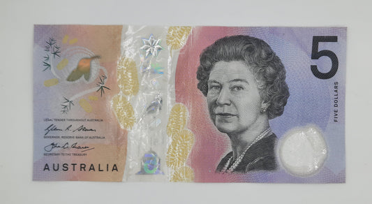 2016 Reserve Bank of Australia - 5 (Five) AUD Australian Dollar Banknote Serial No. EF 160200303 P-62a
