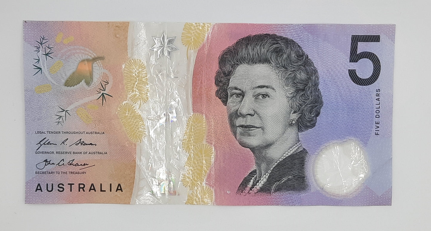 2016 Reserve Bank of Australia - 5 (Five) AUD Australian Dollars Banknote Serial No. BD 162995798 P-62a