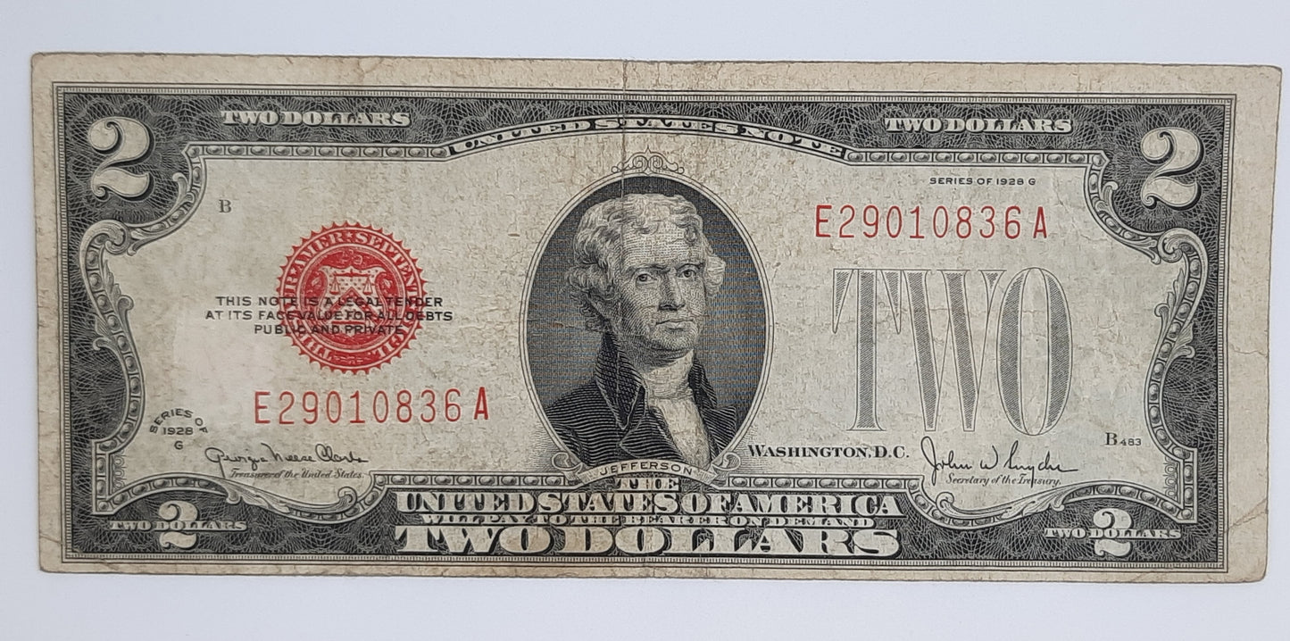 1928 United States of America - 2 (Two) US Dollars Silver Certificate Banknote Serial No. E 29010836 A P-377