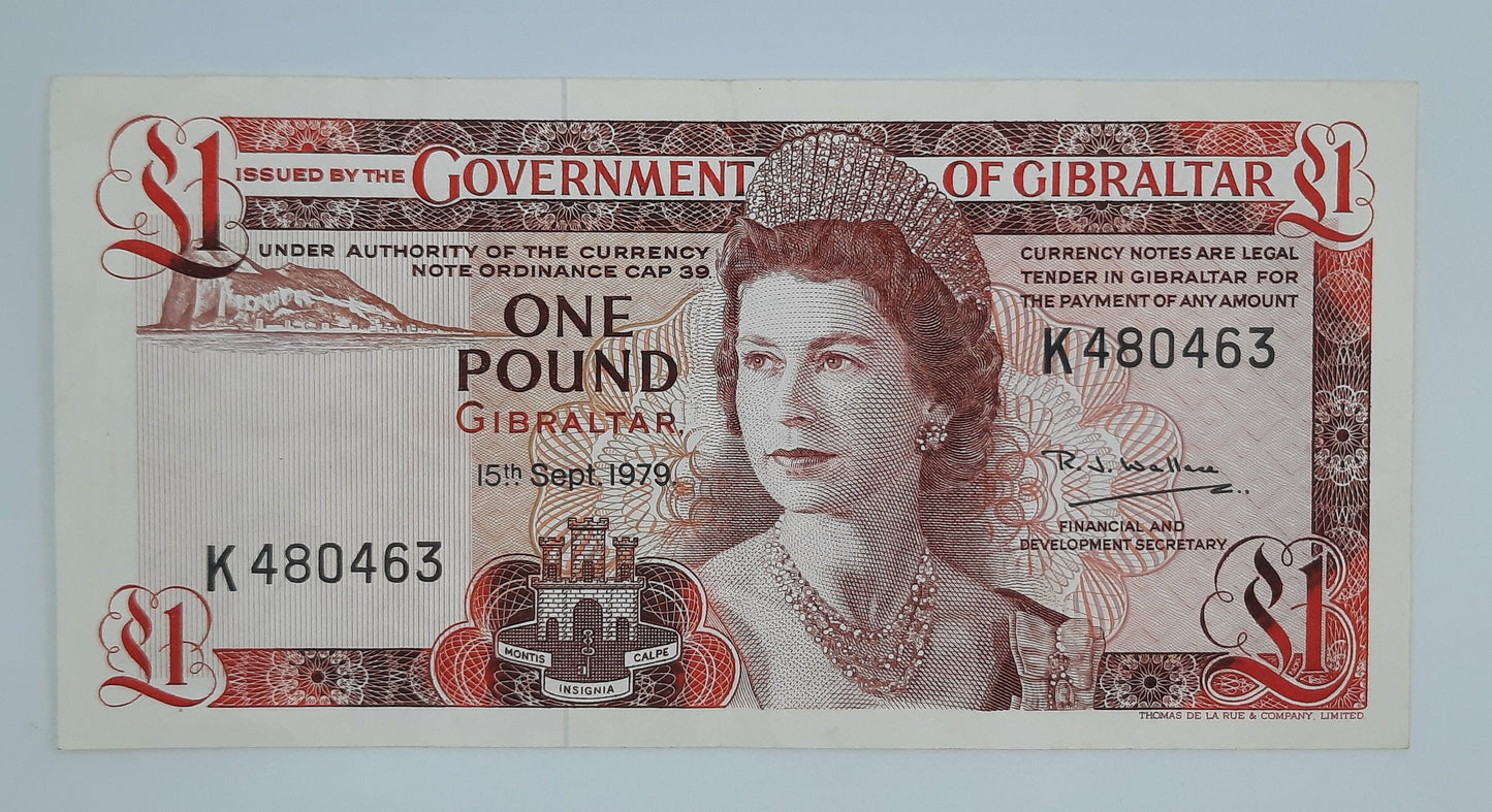 1979 Government of Gibraltar - £1 (One) Gibraltar Pound Banknote First Run Serial No. K 480463 P-20b