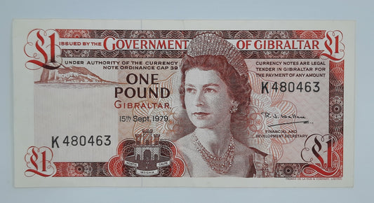 1979 Government of Gibraltar - £1 (One) Gibraltar Pound Banknote First Run Serial No. K 480463 P-20b